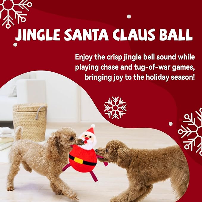 Christmas Dog Toys - Santa Claus Toys for Dog, Dog, Jingle and Rope Santa Xmas Toy for Small Medium Large Puppy, Tug of War & Fetch Play - PAWPICO