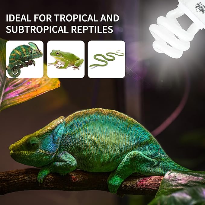 LUCKY HERP 2 Pack UVA UVB Reptile Light, 15W 5.0 UVB Bulb for Tropical and Sub Tropical Reptiles, Compact Fluorescent Terrarium Lamp, Reptile UVB Bulb for Chameleons, Lizard, Turtle LUCKYHERP
