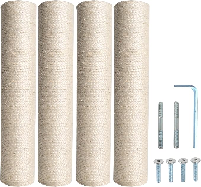 Dimaka Cat Scratching Post Replacement Pole, Cardboard and Sisal (Beige-4 Posts, 13.4 in/ 34 cm) - PAWPICO