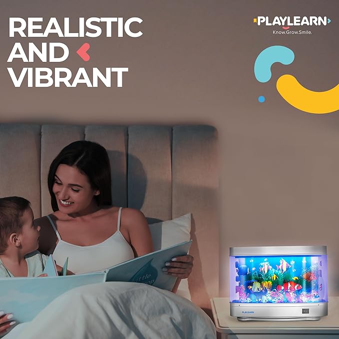 Playlearn Fake Fish Tank Mini Aquarium - Artificial Fish Tank with Moving Fish - Fake Aquarium Lamp - Perfect Sensory Lamp PLAYLEARN