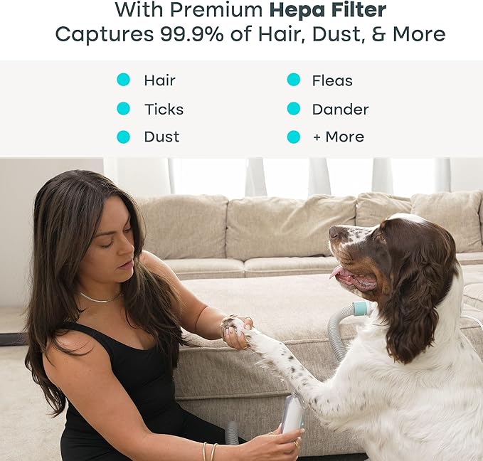 Uproot Clean Pet Grooming Vacuum Kit 7 in 1 - Cat & Dog Hair Vacuum Groomer with Brush, Detangle, Deshed, Trim, Clean, & Dry Attachments - Complete Cat & Dog Grooming Vacuum for Shedding Pets - PAWPICO