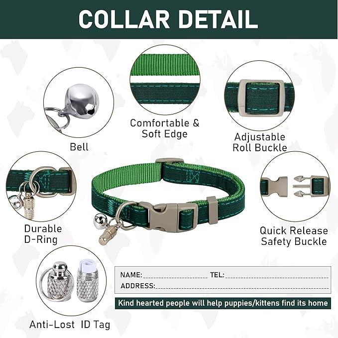 GAMUDA Small Pet Harness Collar and Leash Set, Step in No Chock No Pull Linen Fabric Soft Mesh Dog Vest Harnesses Reflective for Dogs Puppy Cats Kitten Rabbit (Green, XS) GAMUDACollarsCollection
