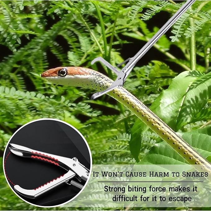 50" Snake Tongs Collapsible Grabber Tool, Professional Reptile Snake Catcher, 3 Foldable Sections Snake Hook,Stainless Steel Snake Pole Handling Tools - PAWPICO
