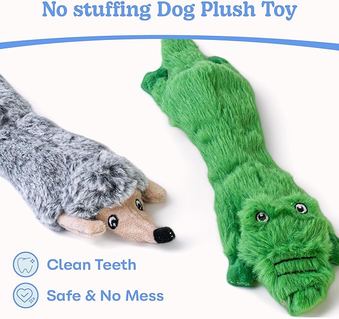 SHARLOVY Dog Squeaky Toys No Stuffing 2 Pack Dog Toys for Small Dog Toys Crinkle Dog Toys Durable Dog Chew Toys Plush Cute Animals Puppy Toys for Teething Pet Toys - PAWPICO