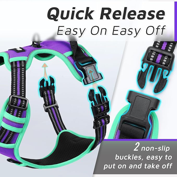Eagloo Dog Harness for Large Dogs, No Pull Service Vest with Reflective Strips and Control Handle, Adjustable and Comfortable for Easy Walking, No Choke Harness with 2 Metal Rings, Purple & Green, S GoExplorewithEagloo