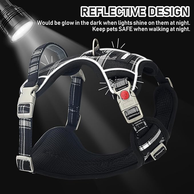 GAMUDA Dog Harness Collar and Leash Set, Horse Care Sheets, No Chock No Pull Adjustable Vest Harnesses Plaid Reflective for Medium Dog, Cat, Small Horse, Small Bull and Pig (Black, XS) GAMUDACollarsCollection