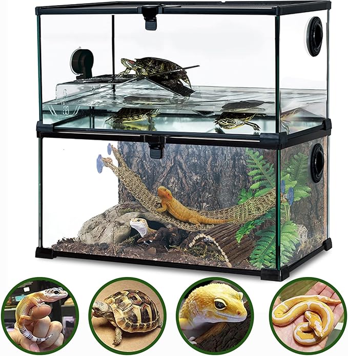 HERCOCCI Bearded Dragon Tank Accessories, Large Reptile Bridge Hammock Flexible - Jungle Climbing Vines and Leaves with Suction Cups Habitat Décor for Hiding& Climbing Snake Gecko Lizard Chameleon HERCOCCI