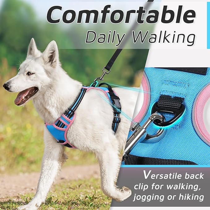 Eagloo Dog Harness for Large Dogs, No Pull Service Vest with Reflective Strips and Control Handle, Adjustable and Comfortable for Easy Walking, No Choke Harness with 2 Metal Rings, Pink & Blue, S GoExplorewithEagloo