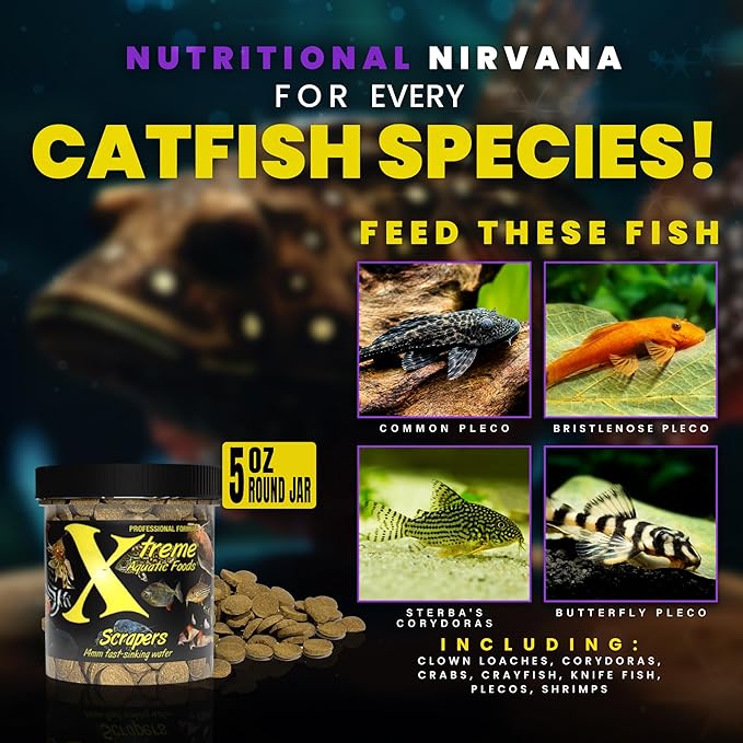 Xtreme Scrapers Wafers - Premium 14mm Fast-Sinking Fish Food – Nutrient & Cellulose Rich Ideal for Nocturnal Feeders, Catfish, Plecostomus Species, and Loaches – USA Farm Grown (5oz) XtremeAquaticFoods