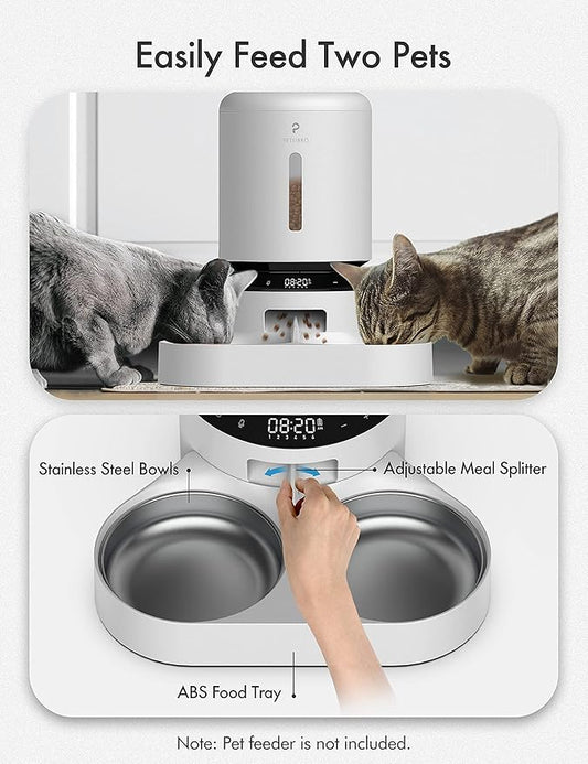 PETLIBRO Pet Food Splitter with Stainless Steel Bowls, Automatic Cat Feeder Bowls for Two Cats or Dogs, Suitable for PETLIBRO Automatic Cat Feeder PLAF005, PLAF006, PLAF103, PLAF203, White - PAWPICO