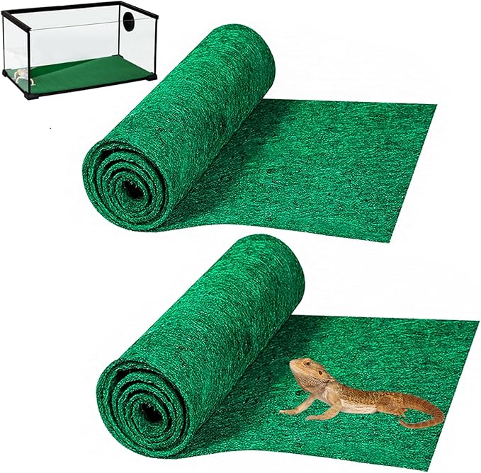 HERCOCCI 2 Pack Reptile Carpet, 39’’ x 20’’ Terrarium Bedding Substrate Liner Reptile Cage Mat Tank Accessories for Bearded Dragon Lizard Tortoise Leopard Gecko Snake (Green) HERCOCCI