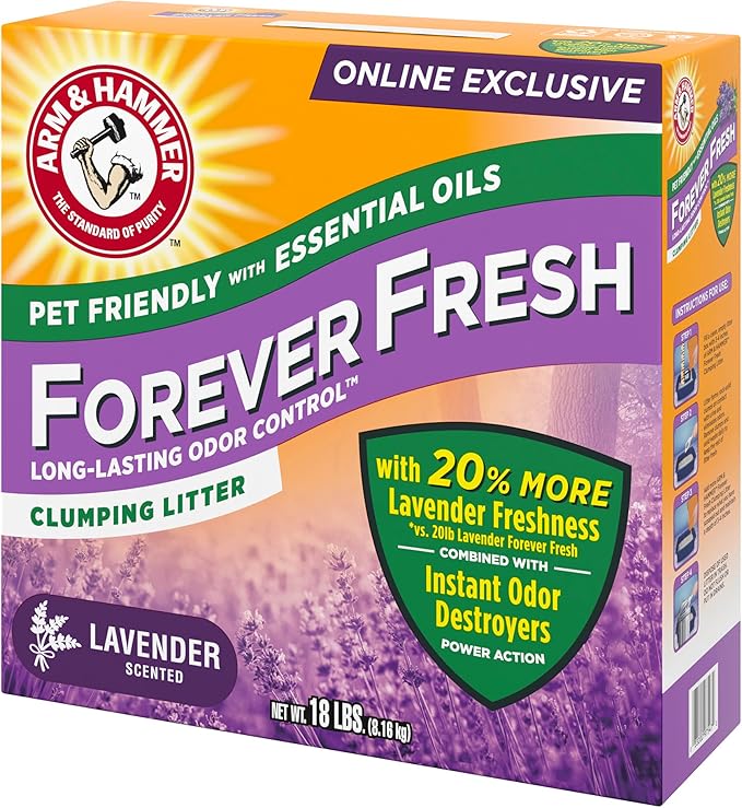 Arm & Hammer Forever Fresh Clumping Cat Litter Lavender, MultiCat 18lb With 20% More Lavender Freshness, Pet Friendly With Essential Oils - PAWPICO