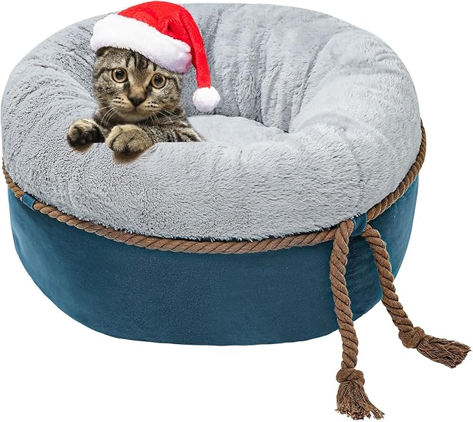 寵幸 Cat Beds for Indoor Cats, 22in Super Soft Thickened and Fluffy Pet Beds, Anti-Slip & Water-Resistant Bottom, Machine Washable Cat & Dog Bed, Navy Grey - PAWPICO