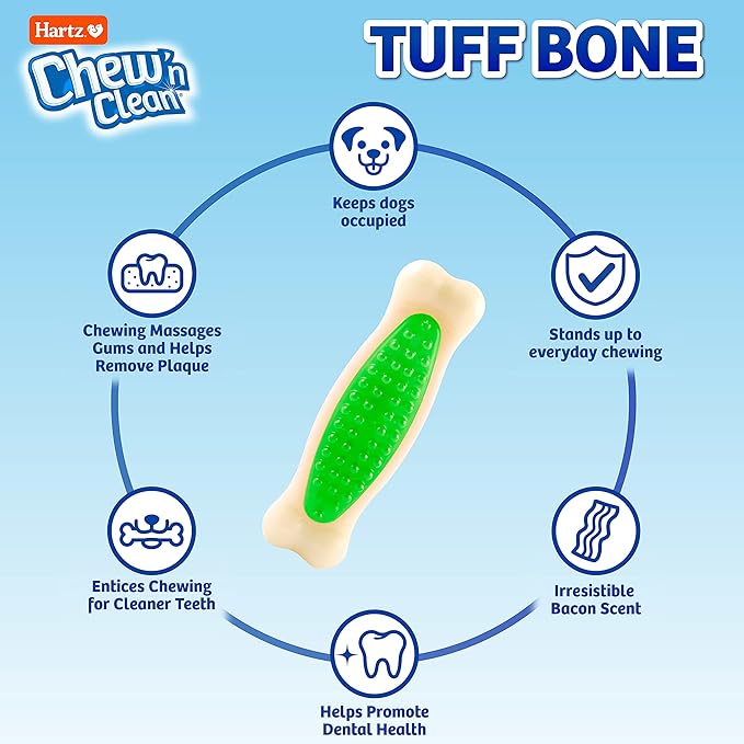 Hartz Chew 'n Clean Tuff Bone Tough Dog Chew Toy, Large 3 Pack - PAWPICO