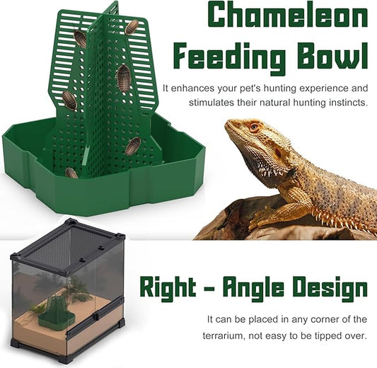 Chameleon Feeding Bowl for Reptile Terrarium, Climbable Design for Reptile to Hunt, Suitable for Feeding Lizards, Bearded Dragons, Geckos, Guardians, Frogs, Green, Large Fischuel
