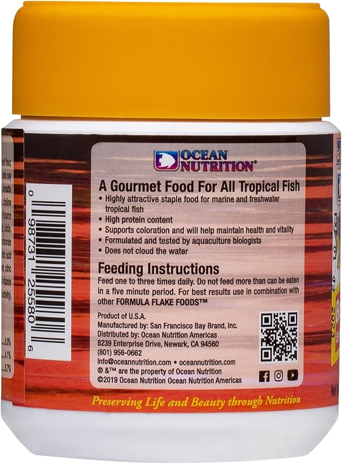 Ocean Nutrition Brine Shrimp Plus Flake Fish Food 1.2 Ounces (34 Grams) Jar | Freshwater & Saltwater Marine Aquarium Flakes Food for Aquariums OceanNutrition
