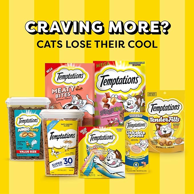 Temptations Classic Crunchy and Soft Cat Treats Savory Salmon Flavor, 30 oz. Tub Temptations
