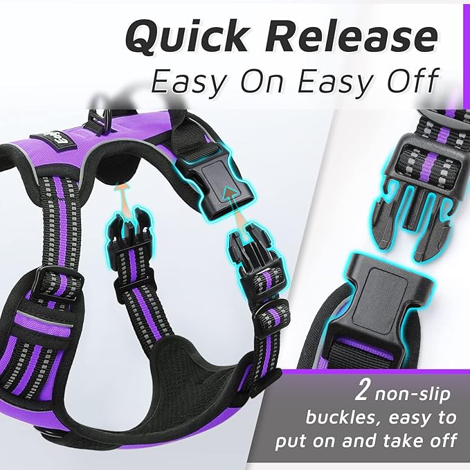 Eagloo Dog Harness Medium Sized Dog, No Pull Service Vest with Reflective Strips and Control Handle, Adjustable and Comfortable for Easy Walking, No Choke Pet Harness with 2 Metal Rings, Purple, M GoExplorewithEagloo