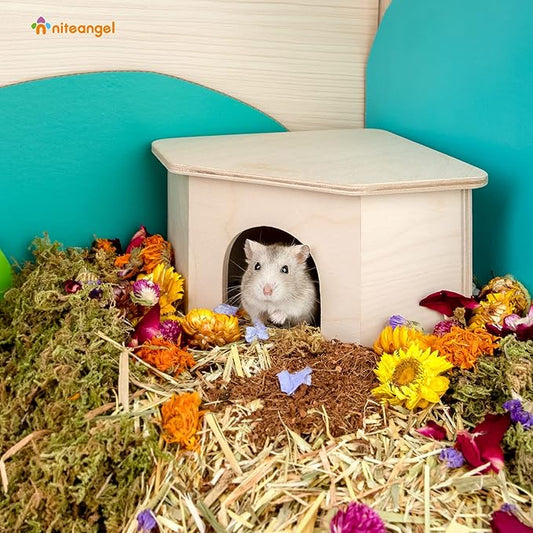 Niteangel Birch Chamber-Maze Hamster Hideout - Small Pets Woodland House Habitats Decor for Hamster Mice Gerbils Mouse Niteangel