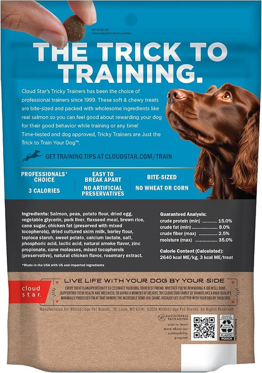 Cloud Star Tricky Trainers Soft & Chewy Dog Training Treats 14 oz Pouch, Salmon Flavor, Low Calorie Behavior Aid with 360 treats - PAWPICO