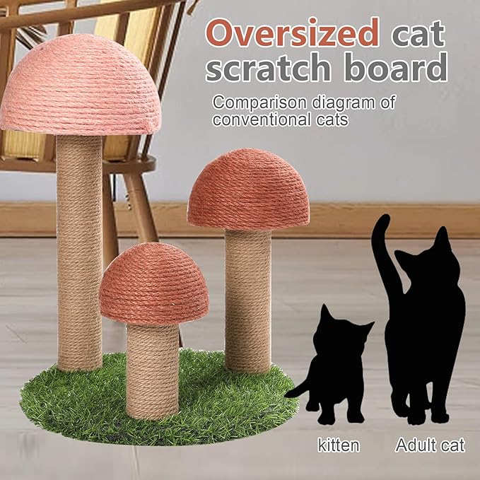 PowerKing Cat Scratching Post, Mushroom Claw Scratching Post for Cat, Natural Sisal Cat Scratchers with 3 Mushroom Pole, Cat Interactive Toys - PAWPICO