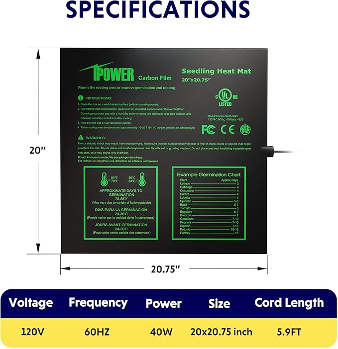 iPower 20"x20.75" Seedling Heat Mat and Digital Thermostat Combo Set, Warm Hydroponic Heating Pad for Germination, Indoor Gardening, Greenhouse iPower