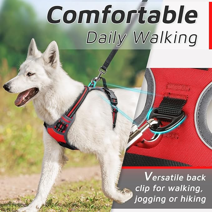Eagloo Dog Harness Large Breed, No Pull Service Vest with Reflective Strips and Control Handle, Adjustable and Comfortable for Easy Walking, No Choke Pet Harness with 2 Metal Rings, Red, XL GoExplorewithEagloo