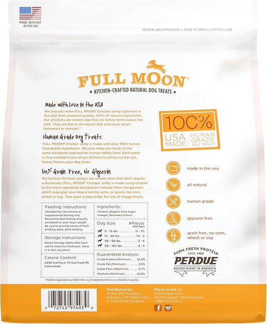 Full Moon Chicken Jerky Healthy All Natural Dog Treats Human Grade Made in USA Grain Free, 1.5 Pound (Pack of 1) - PAWPICO