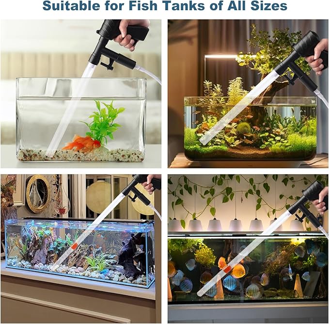 Aquarium Gravel Cleaner, Fish Tank Cleaner Kit with Dual Vacuum Tubes, Quick Water Changer Tools with Water Hose Controller Clamp for Water Changing Sand Washing PAWPICO