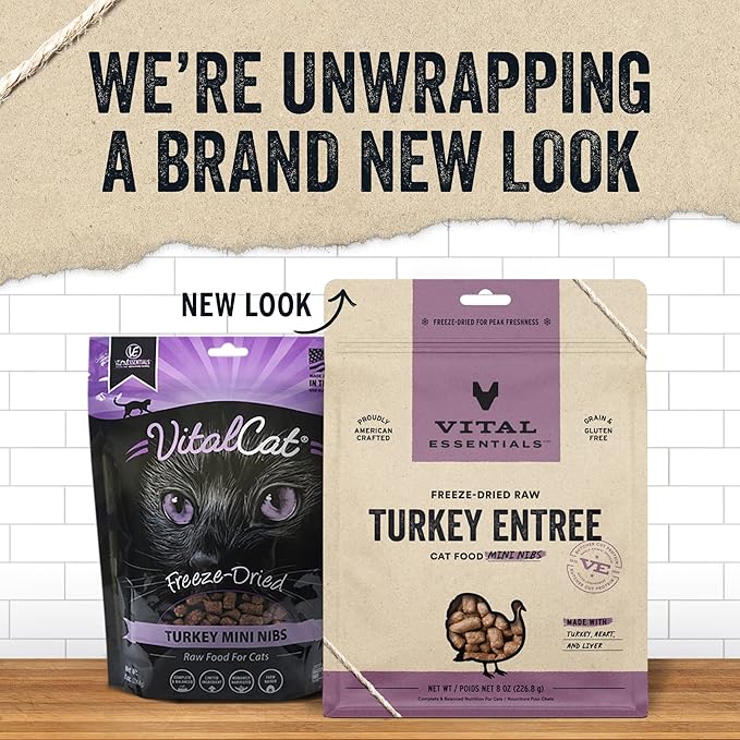 Vital Essentials Freeze Dried Raw Cat Food, Turkey Mini Nibs Entree, 8 oz VitalEssentials