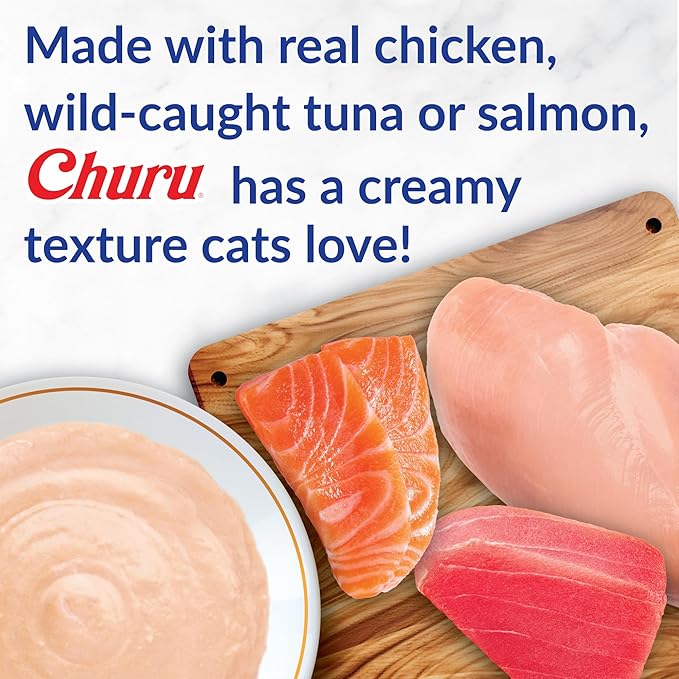 INABA Churu Cat Treats, Lickable, Squeezable Creamy Purée with Vitamin E, 0.5 Ounces per Tube, 120 Tubes Total, Chicken Variety INABA