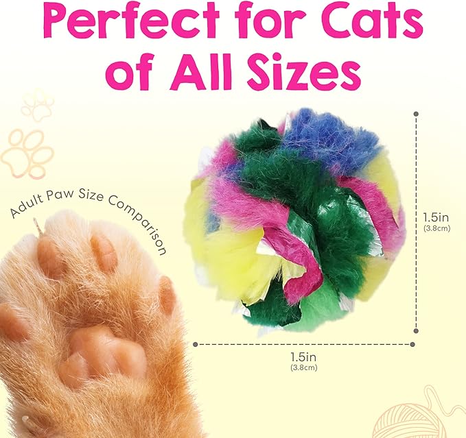 Cat Crinkle Balls 1.5 Inch (2-Pack) - Mini Crinkle Cat Toys for Indoor Cats - Multi-Color Crinkle Cat Toy - Cat Toys Crinkle Balls to Keep Fit and Active - Canadian-Made Crinkle Balls for Cats - PAWPICO
