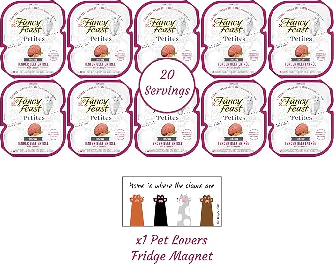 Fancy Feast Gourmet Grain-Free Meals Wet Cat Food Pate and Gravy Petites 10 Twin Pack Trays, 20 Servings (Tender Beef in Gravy) - PAWPICO