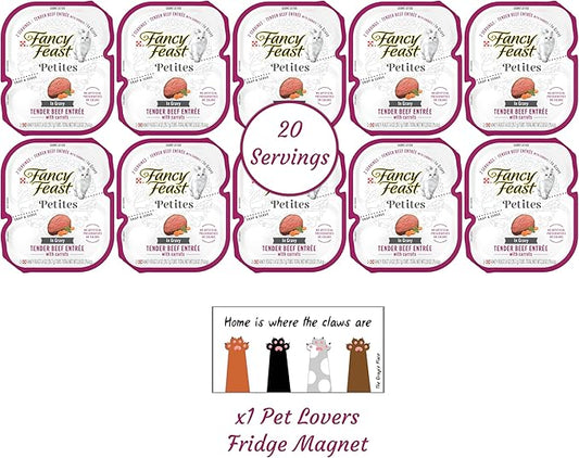 Fancy Feast Gourmet Grain-Free Meals Wet Cat Food Pate and Gravy Petites 10 Twin Pack Trays, 20 Servings (Tender Beef in Gravy) - PAWPICO