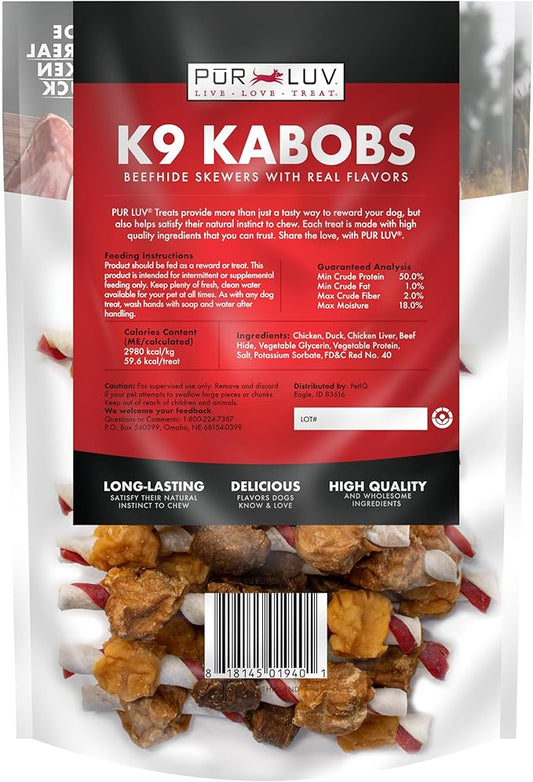 Dog Treats, K9 Kabobs for Dogs Made with Real Chicken and Duck, 12 Ounces, Healthy, Easily Digestible, Long-Lasting, High Protein Dog Treat, Satisfies Dog's Urge to Chew - PAWPICO