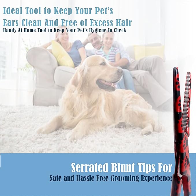 Dog Pet Ear/Nose Hair Puller Grooming Hemostat Locking Forceps Pliers, 5.5" (14cm), Straight (Red Paws) A2Z+SCILAB