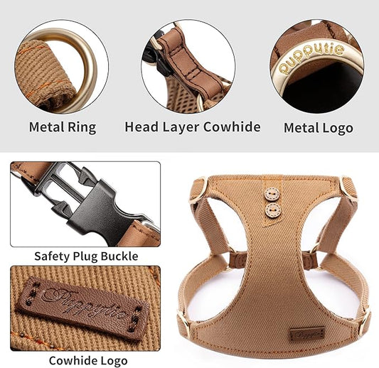 No Pull Dog Harness with Multifunction Dog Leash,Soft Adjustable No Choke Escape Proof Pet Harness Vest for Medium Dogs or Large Dogs,Khaki Camel,L Puppytie