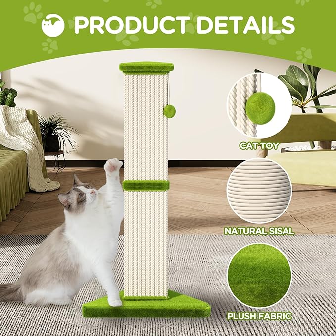 Cat Scratching Post 32 Inch Tall Cat Scratching Post for Indoor with 5 Inch Diameter Post and Ball Cat Scratcher for Medium and Large Cats - PAWPICO
