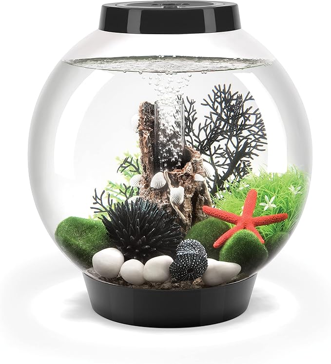 biOrb Classic 15 Acrylic 4-Gallon Aquarium with White LED Lights Modern Compact Tank for Tabletop or Desktop Display, Black-Trimmed Tank biOrb