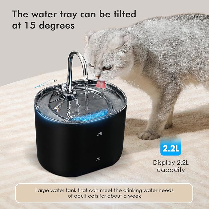 Cat Water Fountain,74oz/2.2L Cat Automatic Water Fountain with a Detachable Water Tank,Pet Water Dispenser for Cats,Dogs,Quiet Pump Inside - PAWPICO