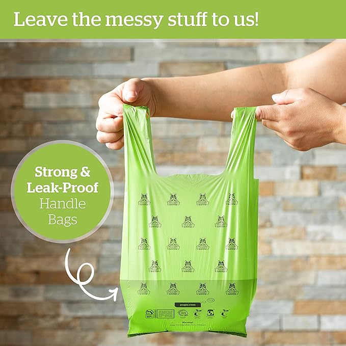 Pogi's Compostable Dog Poop Bags with Handles - 120 Doggie Poop Bags with Easy-Tie Handles - Leak-Proof Dog Waste Bags, Plant-Based, ASTM D6400, EN 13432 Certified Extra Large Poop Bags for Dogs - PAWPICO