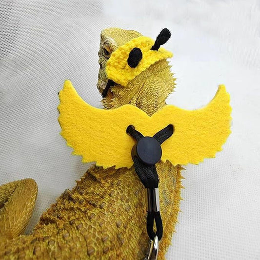 ADOGGYGO Halloween Bearded Dragon Costume, Bearded Dragon Hat Leash Set, Reptile Bee Costume Reptile Leash for Bearded Dragon Lizard Reptile (Bee) ADOGGYGO