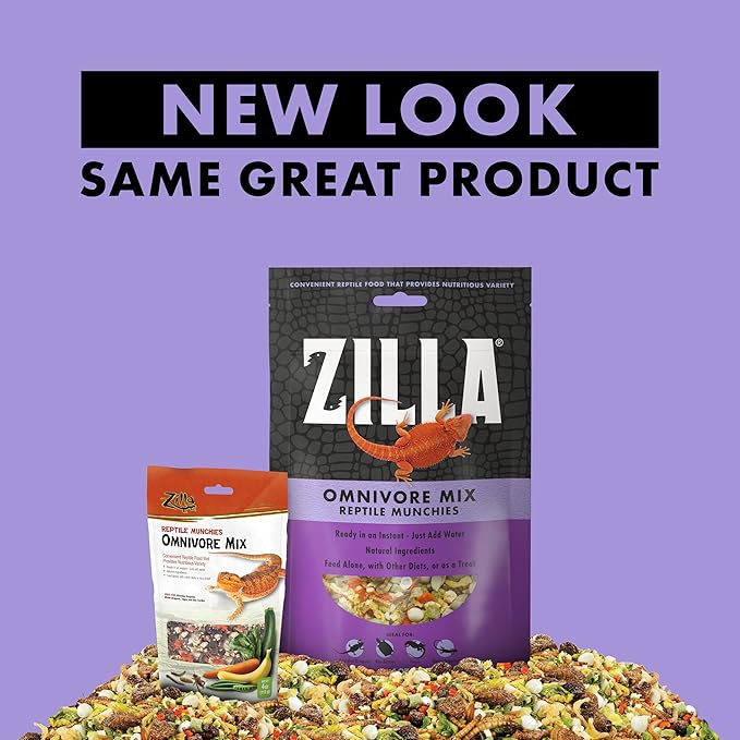 Zilla Reptile Munchies, Omnivore Mix, Dehydrated and Sun Dried Vegetables and Insects, Natural Ingredients, Resealable Bag 4 oz. Zilla