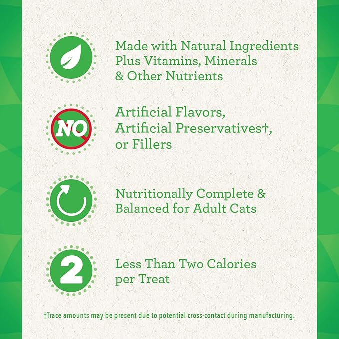FELINE GREENIES SMARTBITES Skin & Fur Health Crunchy and Soft Textured Adult Natural Cat Treats, Chicken Flavor, 16 oz. Tub GREENIES