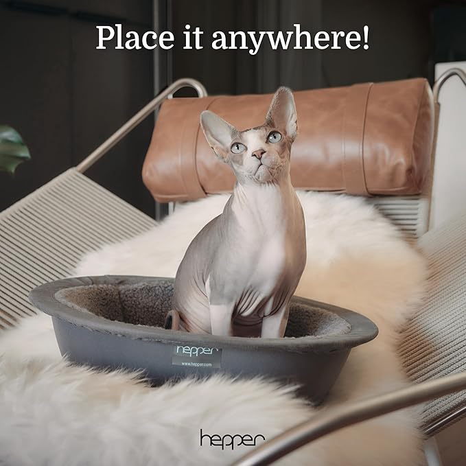 Hepper Cat Nest - Washable Cat Bed with Removable Fluffy Fleece Liner - Cozy Comfy Calming Bed Round Shape - Cat Warming Bed - Donut Bed Desk Ready - Small Bed for Indoor Cats (Grey/Grey) - PAWPICO