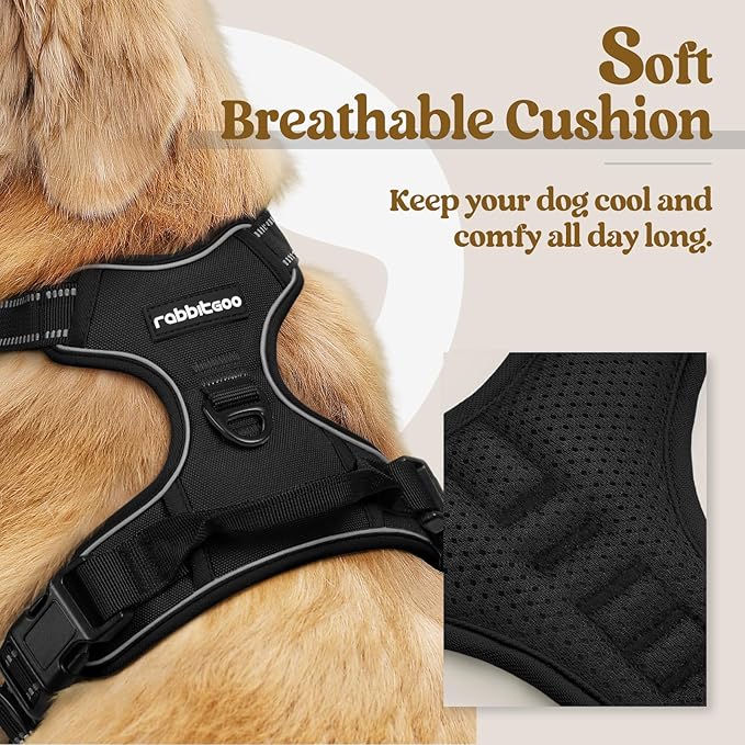 rabbitgoo Dog Harness No Pull with 2 Leash Clips, Adjustable Soft Padded, Reflective Oxford No Choke Pet Vest with Easy Control Handle for Large Dogs, Black, XL rabbitgoo