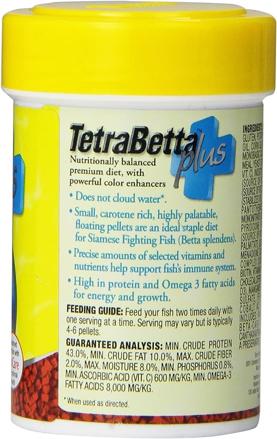 TetraBetta PLUS Floating Mini Pellets, Fish Food With Natural Color Enhancer, 1.2 ounces Tetra