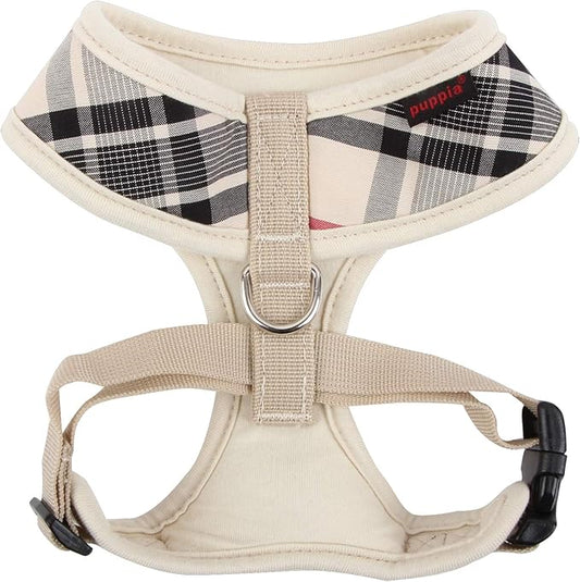puppia Junior Over-The-Head Dog Harness Checkered Pattern No Choke No Pull Adjustable Chest Belt Walking Training for Small and Medium Dog, X-Small, Beige PUPPIA