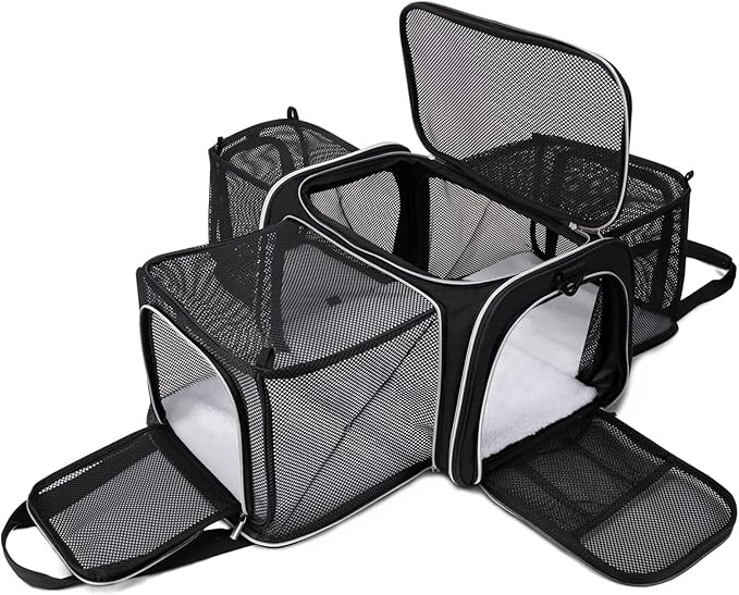 BAGLHER Cat Carrier Bag,Airline Approved Pet Carrier Soft Side Pet Travel 5 Sides Open Doors 3 Sides Expandable Foldable Dog Carrier with Fleece Pad - PAWPICO