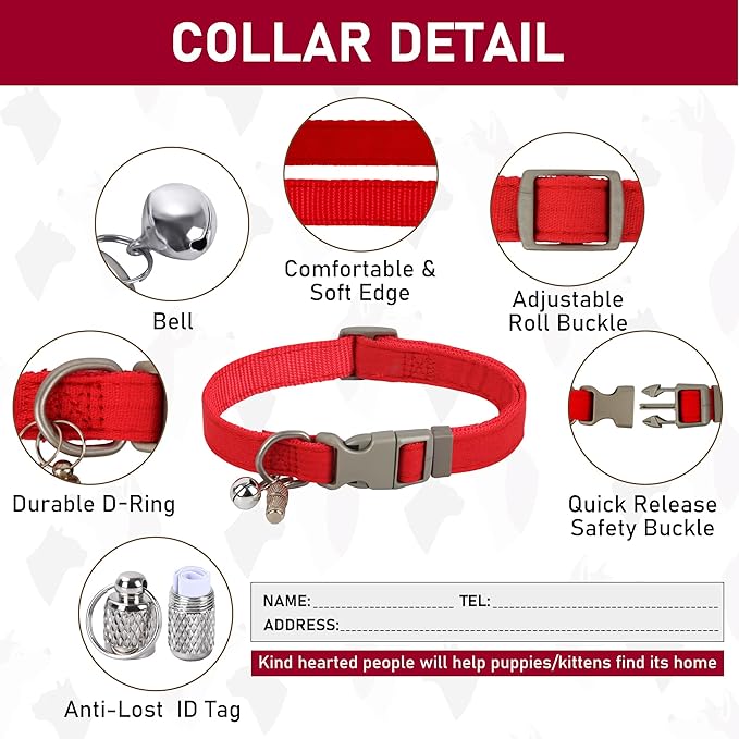 GAMUDA Small Pet Harness Collar and Leash Set, Step in No Chock No Pull Linen Fabric Soft Mesh Dog Vest Harnesses Reflective for Dogs Puppy Cats Kitten Rabbit (Red, XS) GAMUDACollarsCollection